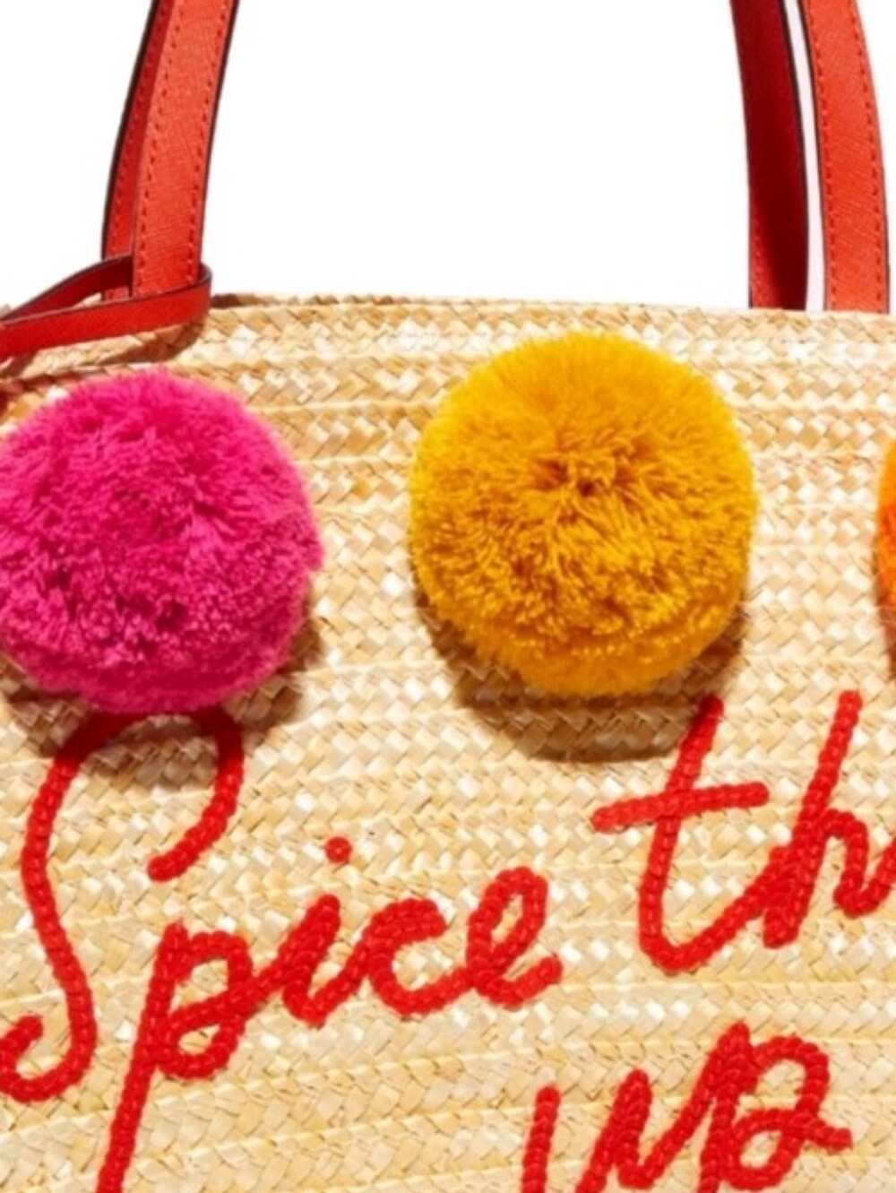 Kate Spade-Lewis Way Woven "Spice Things Up" Pom Pom Tote Bag 🌶️ - Picture 3 of 9